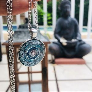 Vintage Mandala Flower Necklace, Yoga Pendant